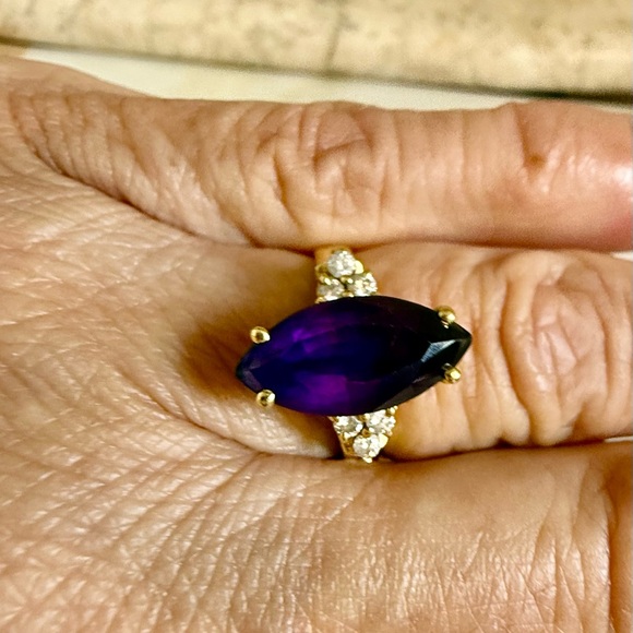 Jewelry - Elegant Purple Amethyst Diamond 14k Gold Women's Ring